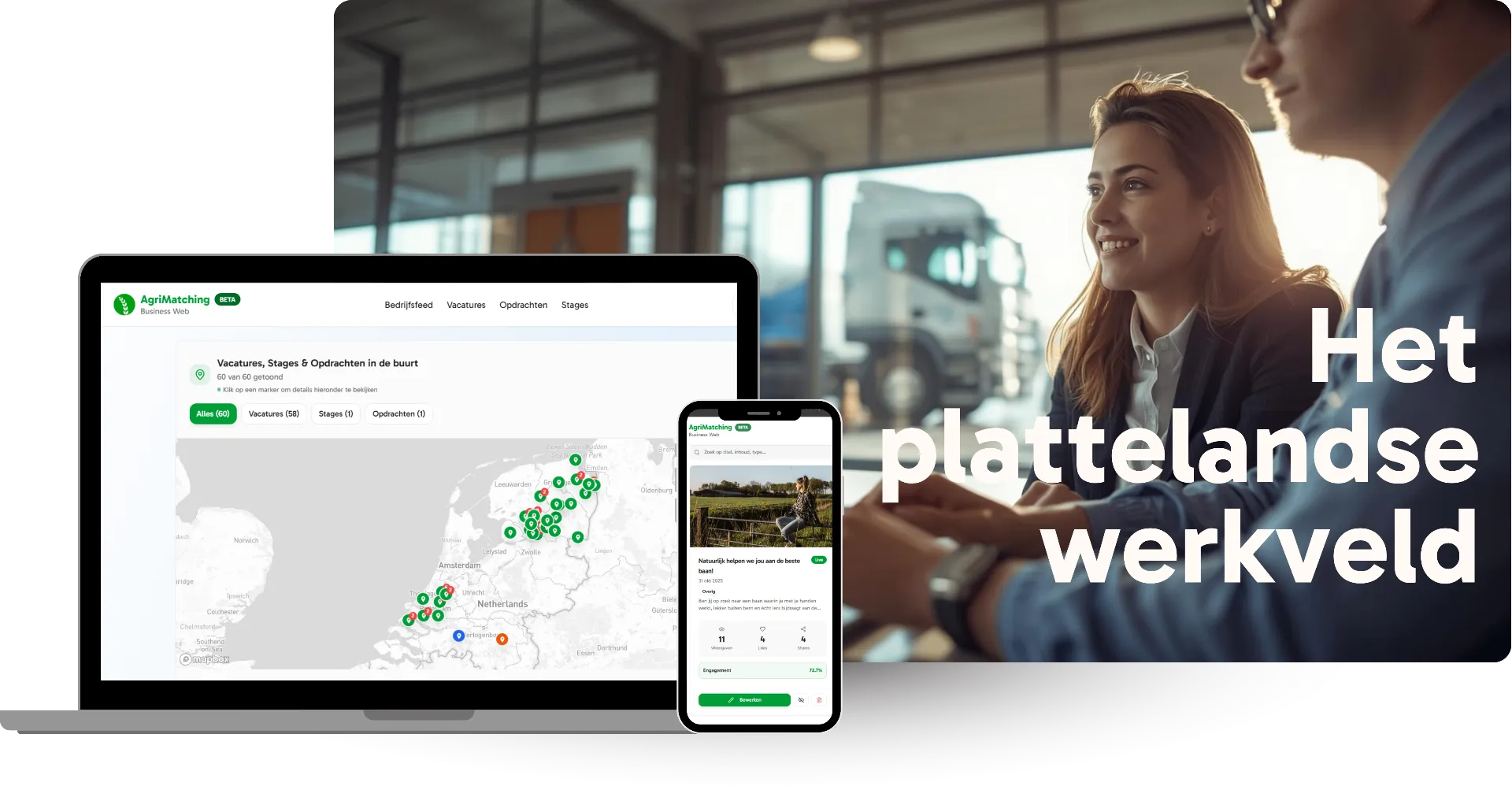 AgriMatching Business Web - Platform overzicht met vacatures, stages en opdrachten